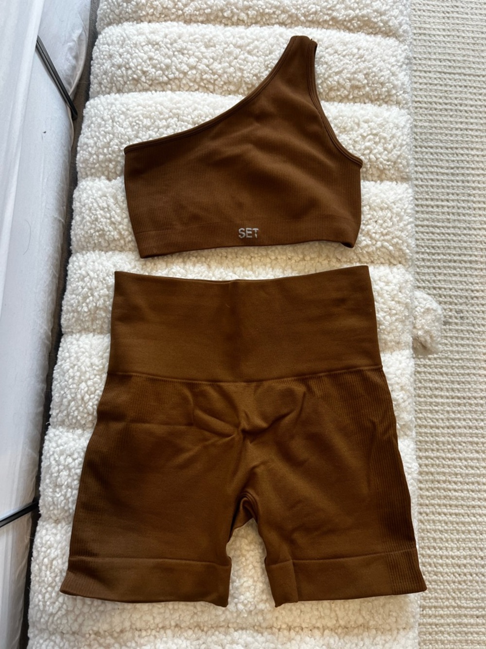 SET Active One Shoulder Sculptflex Ribbed Brown Set